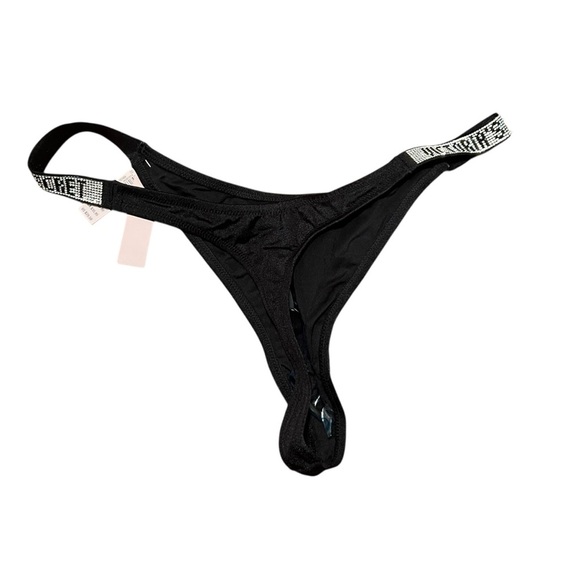 Victoria’s Secret Rhinestone Strap Brazilian Bikini Bottom Black L - Picture 9 of 14